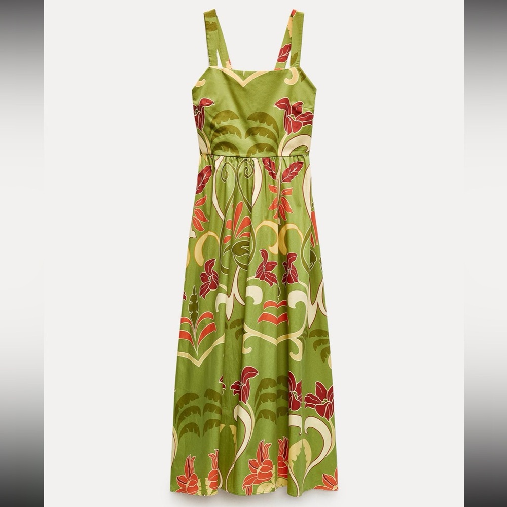 Zara limited edition printed bohemian cotton midi dress - Picture 5 of 10